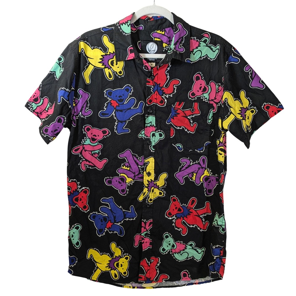 Grateful Dead Dancing Bears AOP Button Up Shirt Mens M 100% Cotton 2019 Deadhead